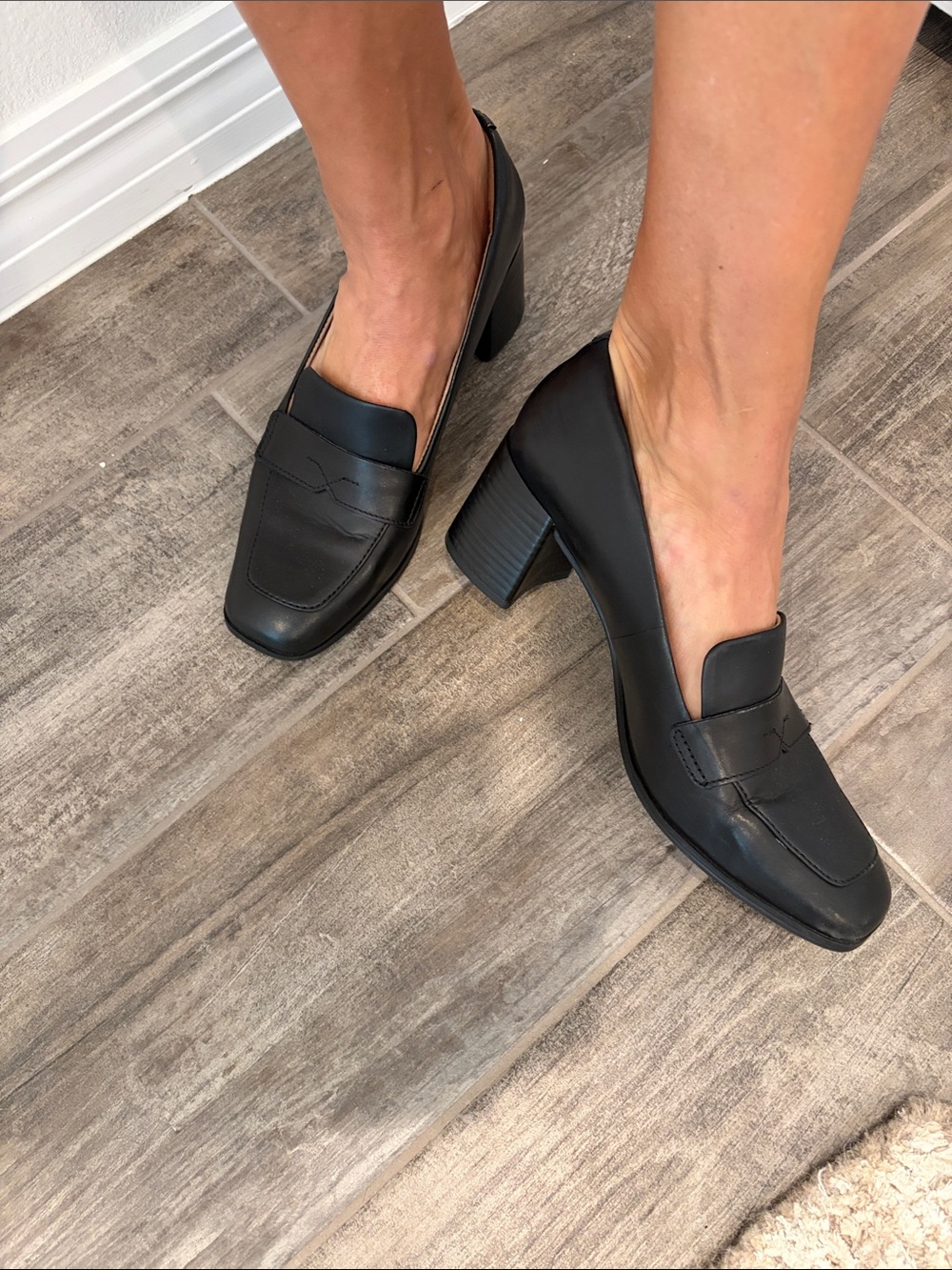 Rockport Violetta Black Leather Block Heel Penny Loafers